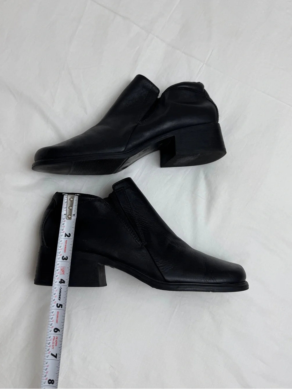 Vintage KB Company Black Leather Square Toe Ankle Boots Size 9 Y2K Grunge Indie